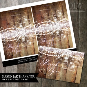 Rustic Mason Jar Printable Thank You Card, Rustic Wood, Mason Jar, Hanging lights, Lilac Purple, Printable Thank you, Rustic Greeting Card