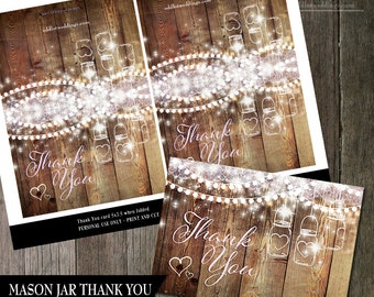 Rustic Mason Jar Thank You Card: Lilac & String Lights (Printable)