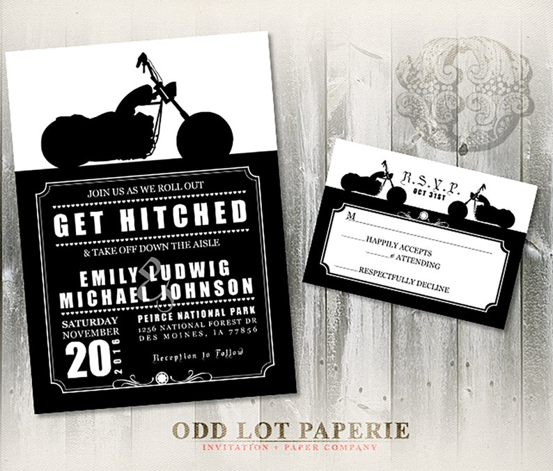 Biker Motorcycle Wedding Invitation Set, Biker Invite, RSVP Card, Biker Save the Date, Rocker Wedding, Biker Wedding, motorcycle biker image 2