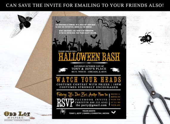 Halloween Party Invitation Adult DIY, Halloween Invitations Printable, Spooky Costume Party Invite, Graveyard Digital Halloween Invite Il_570xn