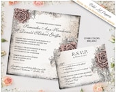 Elegant Rose Wedding Stationery Vintage Wedding Set Floral Rose Wedding Invitation, Any Color, Printable Rose Wedding Invite package Il_170x135
