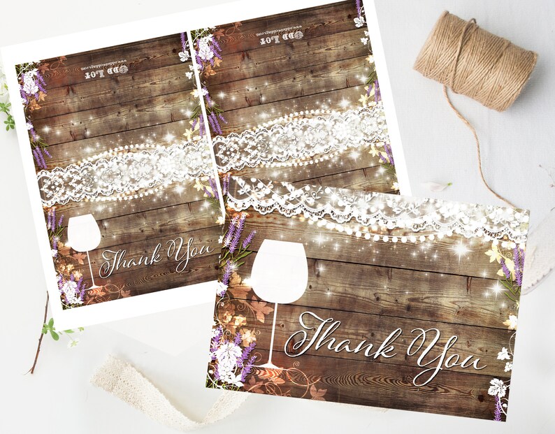 Rustic Bridal Shower Thank You Cards, Vineyard Wedding Shower Greeting Cards, Wine Tasting, Lavender, Printable Thanks, DIY Invite, Lace image 4