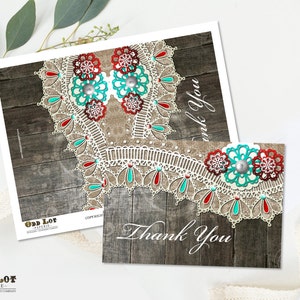 Printable Thank You Cards Rustic Wood and Lace Thank You Greeting Card With Flowers DIY Instant Download Rustic Thank YouWood Lace zdjęcie 2