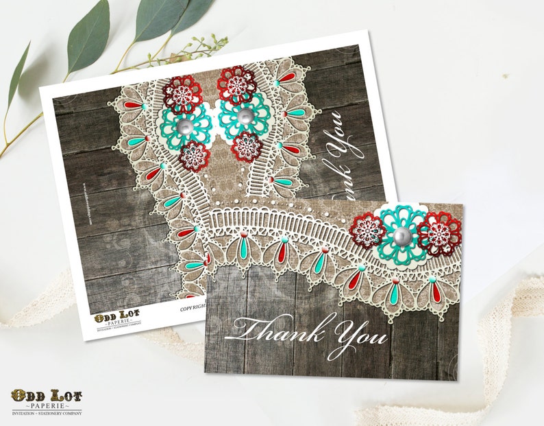 Printable Thank You Cards Rustic Wood and Lace Thank You Greeting Card With Flowers DIY Instant Download Rustic Thank YouWood Lace zdjęcie 2