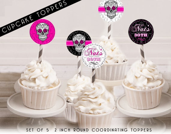 Sugar Skull Birthday Party Cupcake Cake Toppers, Calaveras Party Printables DIY cupcake toppers for birthdays or party events Sugar Skull Il_570xn