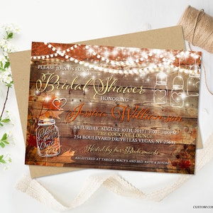 Rustic Fall Bridal Shower Invitation Rustic Wedding Shower Autumn Wedding Bridal Invite DIY Mason Jar Invite Digital Printable Fall Leaves image 6