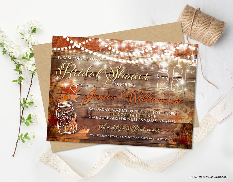 Rustic Fall Bridal Shower Invitation Rustic Wedding Shower Autumn Wedding Bridal Invite DIY Mason Jar Invite Digital Printable Fall Leaves image 6