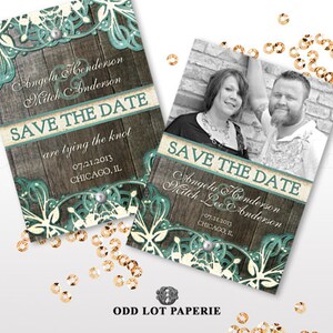 Country Rustic Save the Date Printable Save the Date photo card featuring wood planks and lace design DIY Printable Rustic Announcement