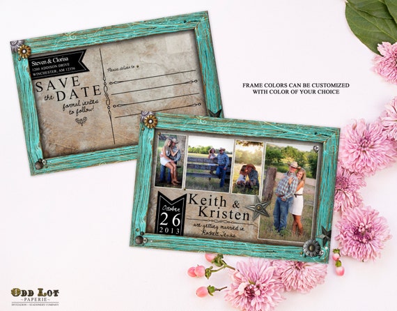 Country Save the Date Cards, Wedding Save the Date Announcement, Wood Frame, Rustic Wedding, Printable Invitation, Photo Collage Postcard 1 Il_570xn