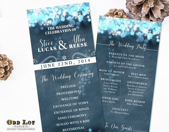 Rustic Winter Wedding Program Winter Wonderland Wedding Snowflake