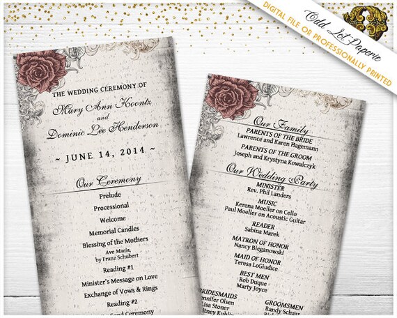 Elegant Rose Wedding Programs Vintage Wedding Programs Printable Floral Rose Wedding Ceremony Programs, Any Color, Rose and Lace party Il_570xn