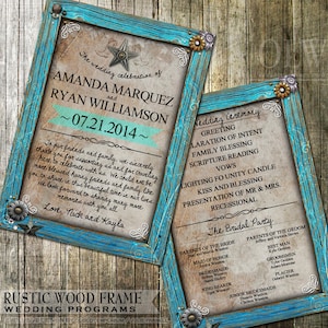 Country Rustic wedding Program, Rustic Wood Printable Program, Wedding Printable, Turquoise, Rustic Wedding, Print yourself Digital File