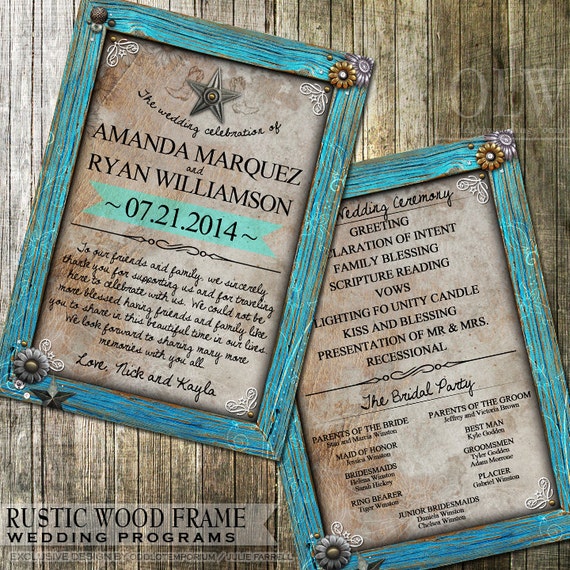 Country Rustic wedding Program, Rustic Wood Printable Program, Wedding Printable, Turquoise, Rustic Wedding, Print yourself Digital File Il_570xn