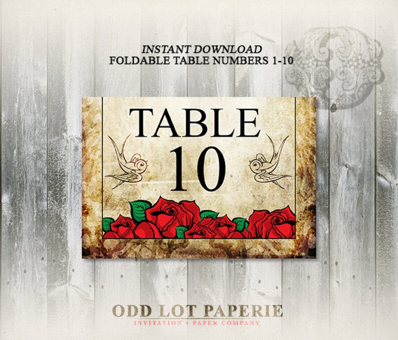 Rose Printable Table Number Folded Cards DIY Table Number | Etsy