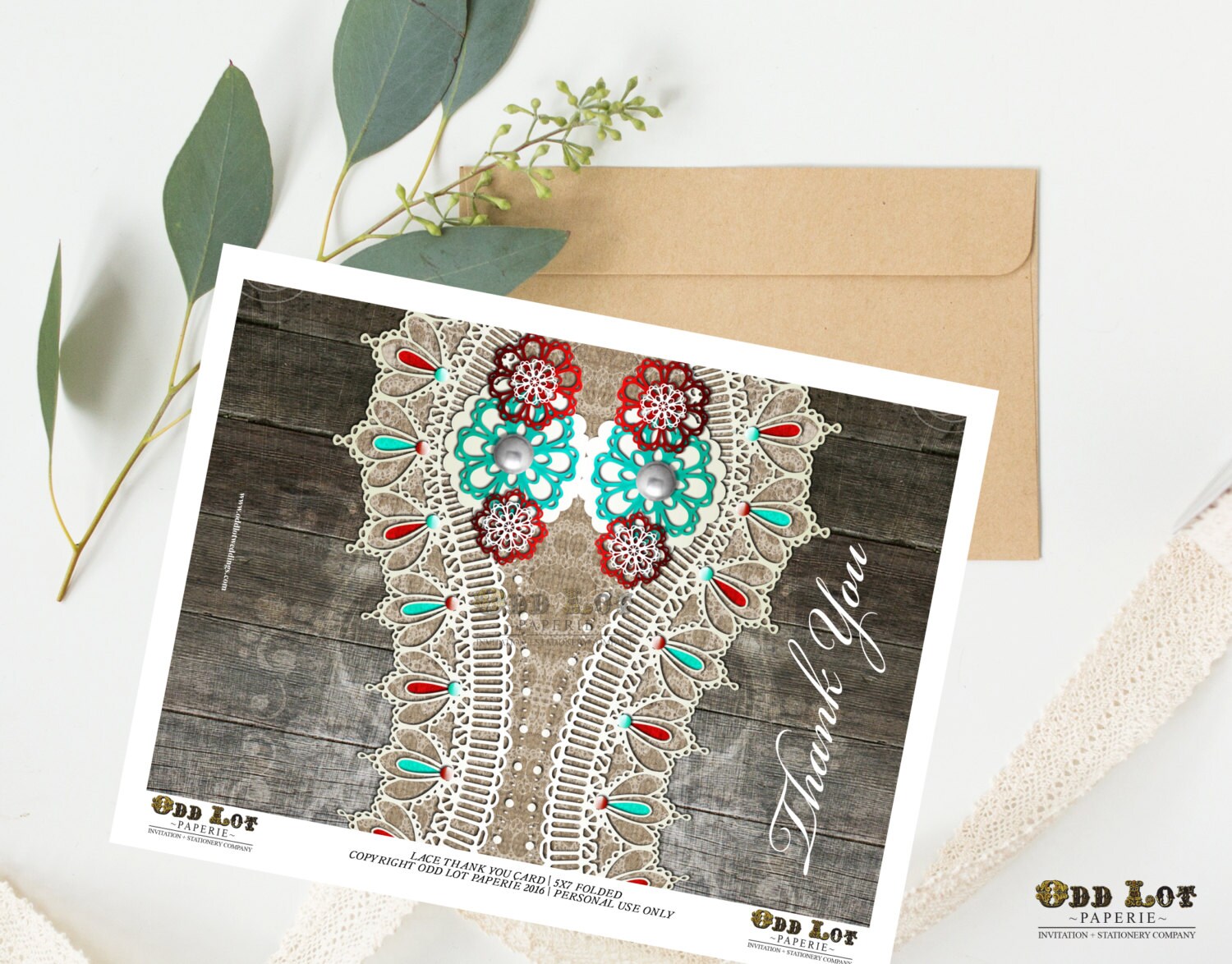 Rustic Lace Wedding Thank You Card: Floral Wood Design (printable) - Etsy