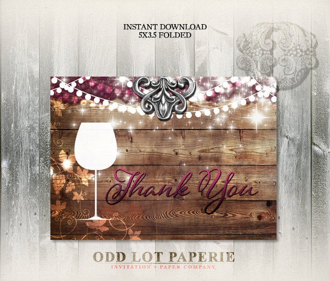 Wine Thank You Greeting Card DIY Printable Thank You Rustic | Etsy
