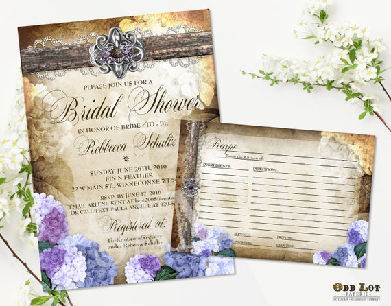 Rustic Bridal Shower Template Hydrangea Invitation Country