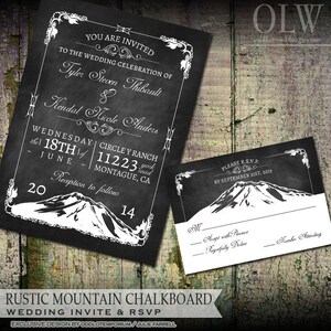 Ensemble d'invitation de mariage de montagne, invitation et carte rsVP, invitation de mariage de Chalkboard, mariage rustique, aventurier, invitation imprimable