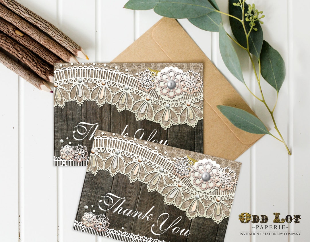 Rustic Thank You Card, Burlap and Lace, Printable Thank You Card, Wood ...