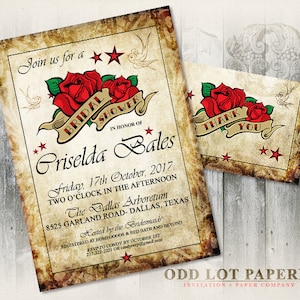 Rockabilly Bridal Shower Invitation, Mariage Rocker, Tattoo Wedding, Rose Wedding , Printable Invitation et merci carte, vintage, étoiles