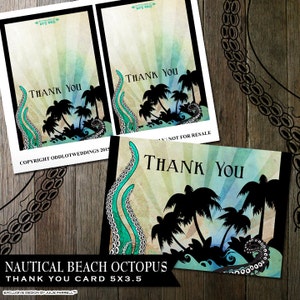 Steampunk Thank You, Beach Thank You, Tentacles Thank You Card, Printable thank you card, DIY greeting card, Offbeat Wedding, DIY Card