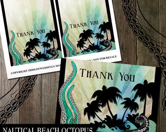 Steampunk Thank You, Beach Thank You, Tentacles Thank You Card, Printable thank you card, DIY greeting card, Offbeat Wedding, DIY Card