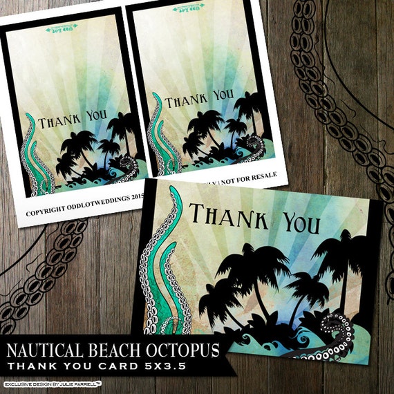 Steampunk Thank You, Beach Thank You, Tentacles Thank You Card, Printable thank you card, DIY greeting card, Offbeat Wedding, DIY Card Il_570xn