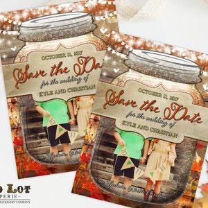Rustic Fall Save the Date Card Printable Template Autumn Mason Jar Country Barn Wood Fall Leaves Wedding Save the Date DIY Photo Template image 2