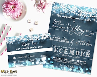 Snowflake Wedding Invitation Set Winter Wedding Invitations Winter Wonderland DIY Digital printable wedding invite Christmas Invitation