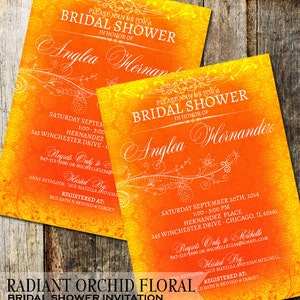 Radiant Orchid Floral Wedding Bridal Shower Invitations - Digital or Printed - Poppy Red