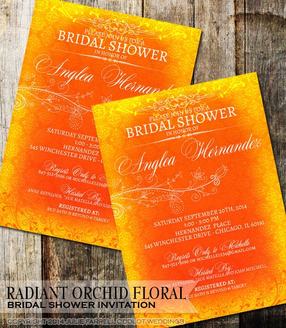 Radiant Orchid Floral Wedding Bridal Shower Invitations - Digital or Printed - Poppy Red Il_570xn