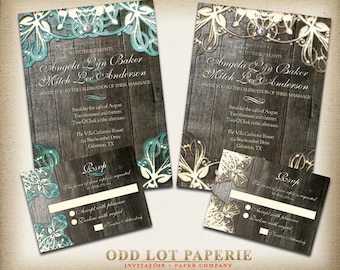 Rustic Lace Wedding Invitation and RSVP  Burlap, lace, wood and vintage elements for that rustic country wedding DIY Wedding Invites