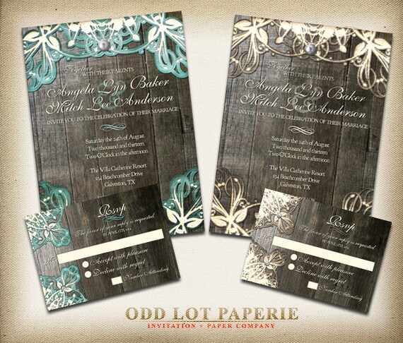 Rustic Lace Wedding Invitation And Rsvp Burlap Lace Wood And