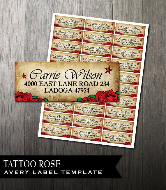 Tattoo Rose Address Labels: Rustic Wedding Avery Template (Digital File)