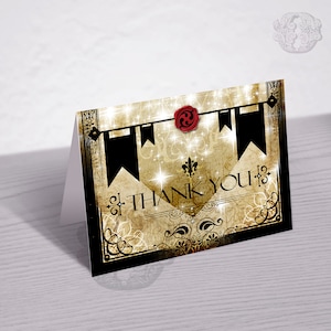Cartão de agradecimento de inspiração medieval, festa para impressão, cartão de felicitações DIY para impressão, heráldico, realeza medieval, impressão de obrigado DIY
