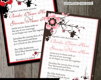 Cherry Blossom Wedding Invitation DIY Digitable Printable Pink and Brown or Red & Black Cherry Blossom Sakura Floral Branches