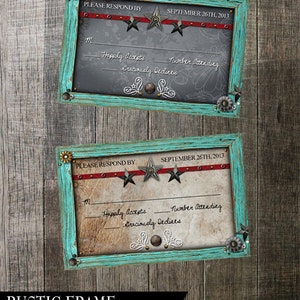 Rustic Frame Wedding Invitation Digital Printables.2 background Choices Rustic Turquoise Frame with metal flower embellishments. image 4