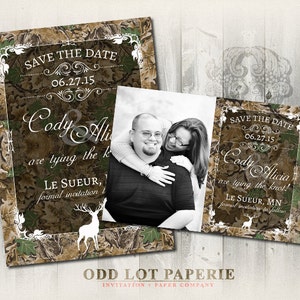 Rustic Camo Tree Save the Date, Wedding Announcement, Deer, Wood, Fall, Hunter- Digital Invitation, Printable Save the date card or postcard