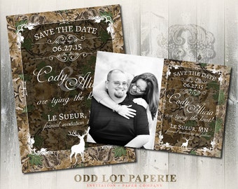 Rustic Camo Tree Save the Date, Wedding Announcement, Deer, Wood, Fall, Hunter- Digital Invitation, Printable Save the date card or postcard