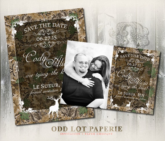Rustic Camo Tree Save the Date, Wedding Announcement, Deer, Wood, Fall, Hunter- Digital Invitation, Printable Save the date card or postcard Il_570xn