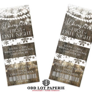 Ticket Invitation, Rustic Winter Invite, Winter Wonderland Lights and snowflakes, Daddy daughter Dance Ticket, , Entry Ticket, Party Ticket image 2