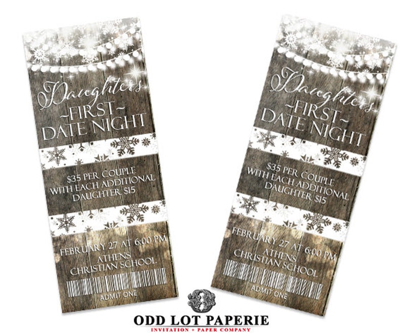 Ticket Invitation, Rustic Winter Invite, Winter Wonderland Lights and snowflakes, Daddy daughter Dance Ticket, , Entry Ticket, Party Ticket image 2