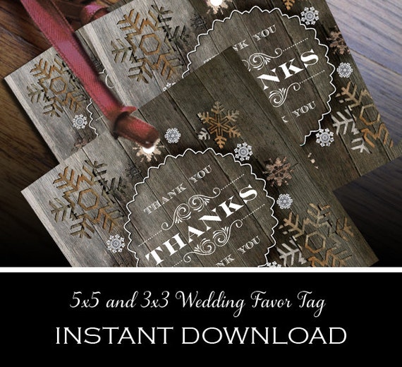 Rustic Wedding Favor Tag, Wood plank with Snowflake cutouts "Thank You" Digital File Instant Download Il_570xn