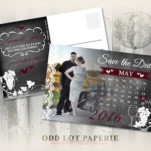 Chalkboard Save the Date Postcard Wine Tasting Wedding Vineyard Wedding Announcement Printable Save the Date with photos DIY template