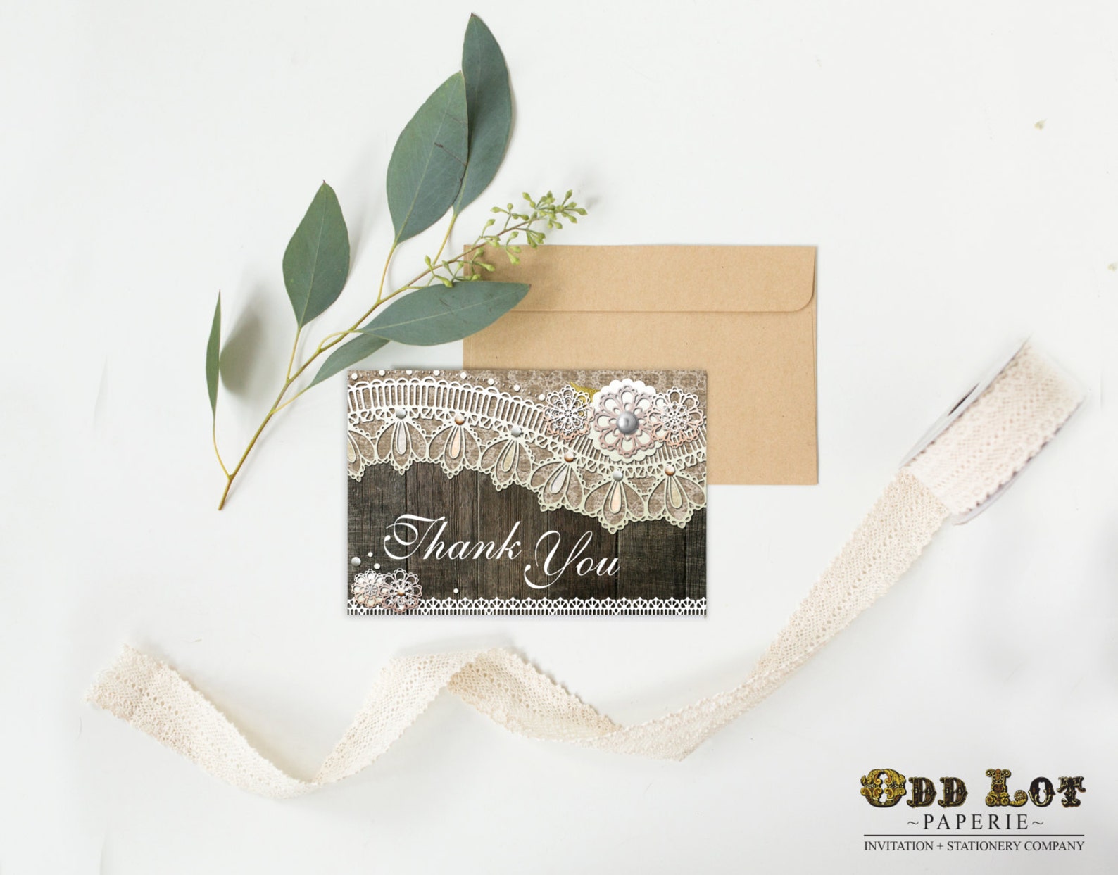 Rustic Thank You Card Burlap and Lace Printable Thank You | Etsy