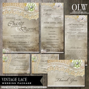 Rustic faire-part de mariage faire-part de mariage dentelle & RSVP imprimable RSVP avec des éléments de dentelle et de vintage gravé fond bois