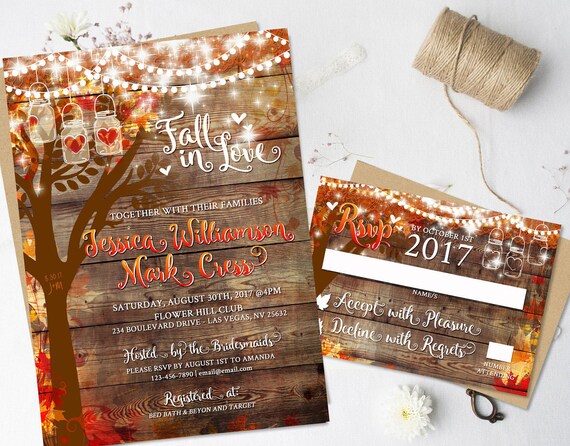 rustic fall wedding invitations heart carved oak tree autumn wedding stationery digital printable rustic hanging lights mason jar lights rustic fall wedding invitations