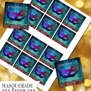 Masquerade Party Favors Masquerade Mask with peacock Feathers Square Tag Party favors DIY Digital Printable for any occasion Thank You Favor