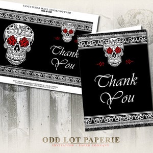 Sugar Skull Thank You Card, Day of the Dead, Dia de los Muertos, Halloween, DIY Digital Printable Sugar Skull Thank You, INSTANT DOWNLOAD