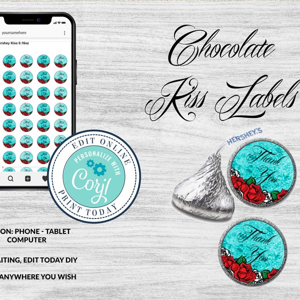 Printable Hershey Kiss® Stickers -Kiss Seals - Candy Labels - Favors - Hershey® Kiss Seals - Birthday - Wedding - Rockabilly, Tattoo